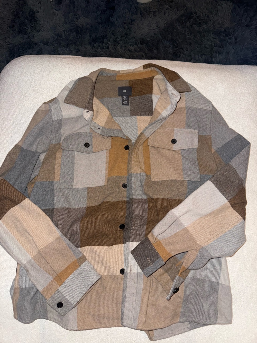 H&M Men's Patchwork Shirt Jacket in Brown, Gray & Tan